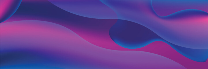 Abstract blue and purple liquid wavy shapes futuristic banner. Glowing retro waves vector background