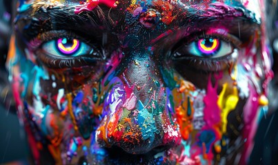 Emotion-filled face with exaggerated features and vibrant hues