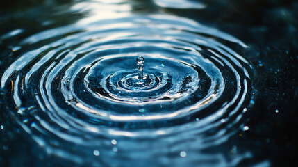Raindrops falling into water, captured in close-up with delicate ripples.