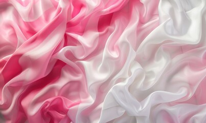 Obraz premium Pink and White Fabric with Wrinkles and Folds. Multicolored Luxury Surface Banner