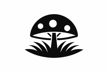 Mushroom farming logo black and white silhouette vector illustration on white background