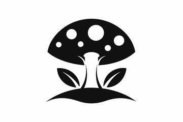 Mushroom farming logo black and white silhouette vector illustration on white background