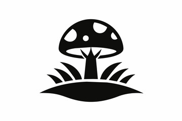 Mushroom farming logo black and white silhouette vector illustration on white background