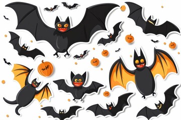 Colorful and playful cartoon bats and pumpkins for Halloween decorations