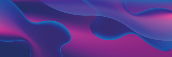 Abstract blue and purple liquid wavy shapes futuristic banner. Glowing retro waves vector background
