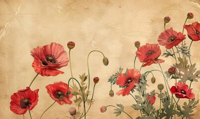 Vintage paper with red poppy design