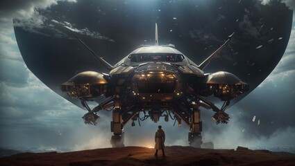 spaceship flying over the earth