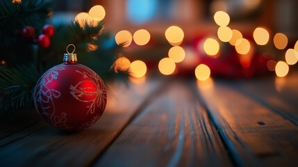 Fototapeta premium Holiday Decorations on Wooden Surface for Christmas