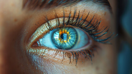 Beautiful blue eyes of a girl captured in close-up detail.