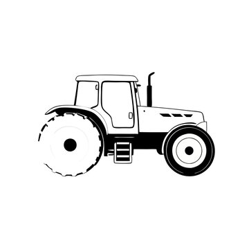 recommend clip art: black line art illustration of classic farm tractor, agriculture transport on fields