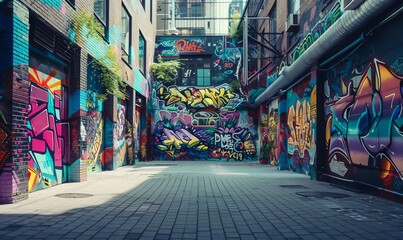 Fototapeta premium Street art with vibrant graffiti and large-scale murals