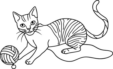 Illustration of Cat Playing with Yarn Ball