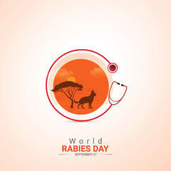 World Rabies Day creative ads design. dog and stethoscope vector isolated on Poster for background. Rabies Poster, vector, 3d, illustration, Sep 28. Important day, Holiday concept.
