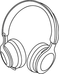 Line Art of Over-Ear Headphones Isolated on White Background
