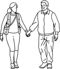 Hand Drawn Illustration of Couple Walking Together