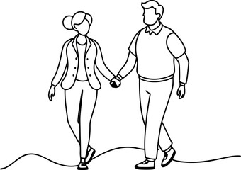 Couple Holding Hands Line Drawing Illustration