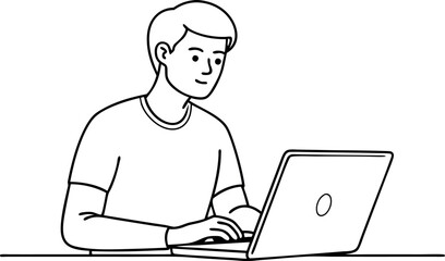 Illustration of Man Working on Laptop at Desk