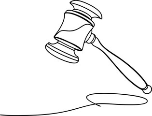 Continuous Line Drawing of Judge's Gavel for Legal Concepts