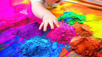 Hands of the child with powder