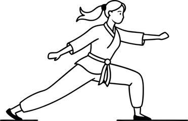 Black and White Illustration of Karate Training Pose