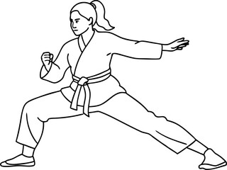 Female Martial Artist Practicing Karate In Defensive Stance