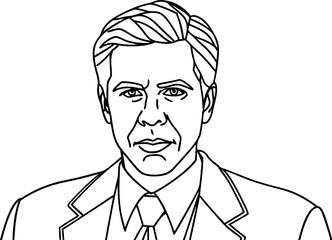 Hand-Drawn Outline Portrait of a Businessman in a Suit