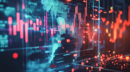 Fototapeta premium Abstract with pastel colorful charts and graphs with statistics to analyze business potential and forecast future development of companies growth. with word map.