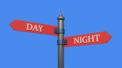 DAY vs NIGHT written on a signpost
