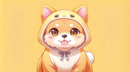 Fototapeta premium A cute Shiba Inu wearing a dog costume, exuding charm and playfulness, surrounded by a whimsical atmosphere,generative ai 
