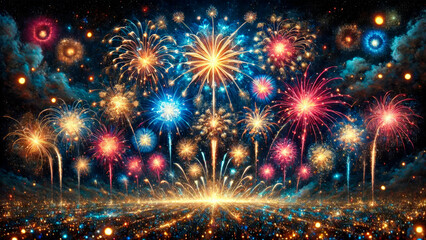 Fototapeta premium Vibrant fireworks display in night sky