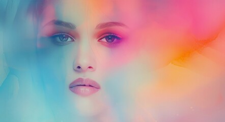 Young Woman With Dreamy Expression Surrounded by Colorful Bokeh Lights