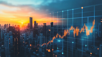 Fototapeta premium Smart digital city with connection network that is at the cutting edge of innovation in technology and business with bright, modern skyscrapers. Backgrounds for technology and charts and graphs 