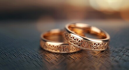 Elegant Gold Wedding Rings Close-Up on Textured Surface