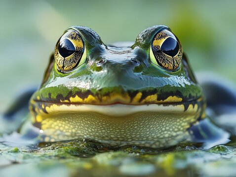 A large, North American frog with a deep, resonant croak, often found in ponds and wetlands.