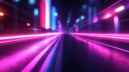 Fototapeta premium Vibrant neon lights illuminate a city street at night