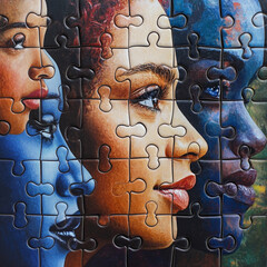 diversity background people and faces ethnic women of color puzzle pieces
