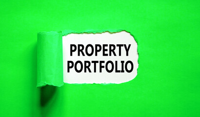 Property portfolio symbol. Concept words Property portfolio on beautiful white paper. Beautiful green paper background. Business Property portfolio concept. Copy space.