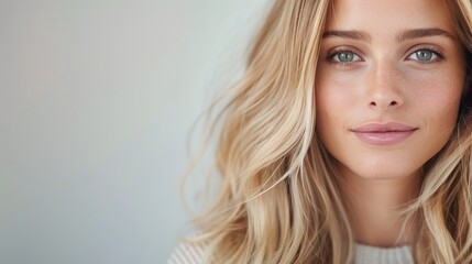 Naklejka premium Stunning Long Wavy Hair With Soft Blonde Highlights in Natural Light