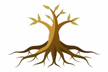 Tree roots in style khaki illustration on white background