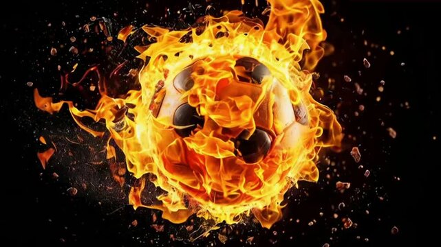 burning fire in ball over black background