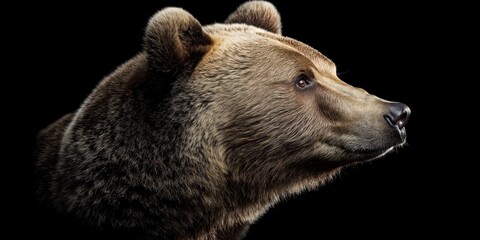 Naklejka premium Photo of a bear isolated against a black background, emphasising the bear's majestic features. Wildlife and conservation concept, space for copy.
