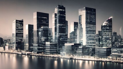 Obraz premium city skyline at night by the river business background