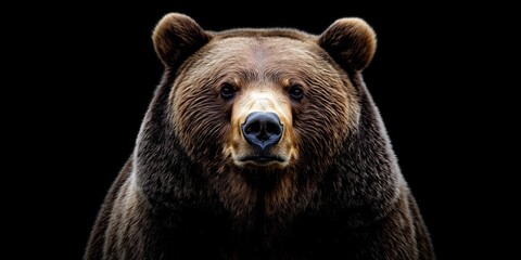 Obraz premium Photo of a bear isolated against a black background, emphasising the bear's majestic features. Wildlife and conservation concept, space for copy.