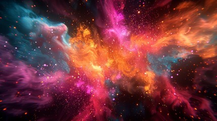 Neon Chromatic Explosions: Explosions visualized with neon chromatic colors, creating a vibrant and dynamic abstract pattern.