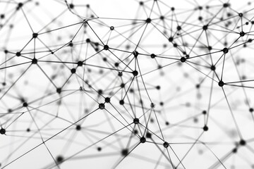 Black and white network of interconnected dots forming a complex pattern, Lines connecting nodes in a complex network