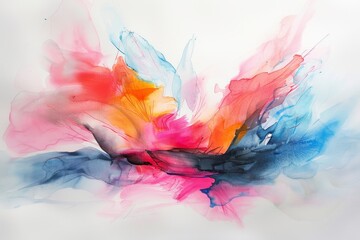 Obraz premium Vibrant painting of a flower with multiple colors on a clean white canvas, Loose brushstrokes capturing the fluidity of watercolor pigments
