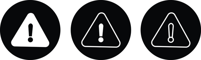 Danger warning icon set. alert triangle warn sign in black flat and line vector collection isolated on transparent background. exclamation attention sign icon. Hazard attention alert, Risk symbol.