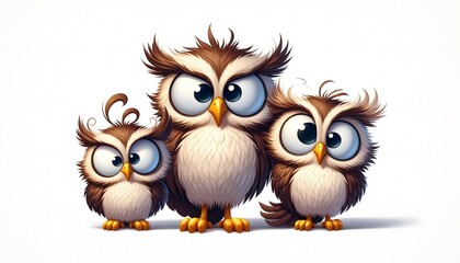 Obraz premium Cartoon of a family of owls