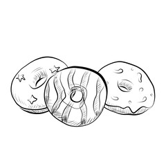 Line drawing. Line art donuts with icing. Vector minimalist design.
