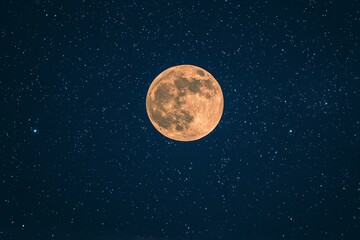 Full moon shining brightly amidst a sky filled with stars, Luminous glow of a full moon against a starry sky